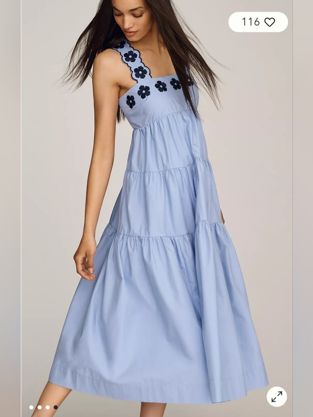 Anthropologie Helena Sleeveless Light Blue Navy Floral Embroidered Midi Dress S